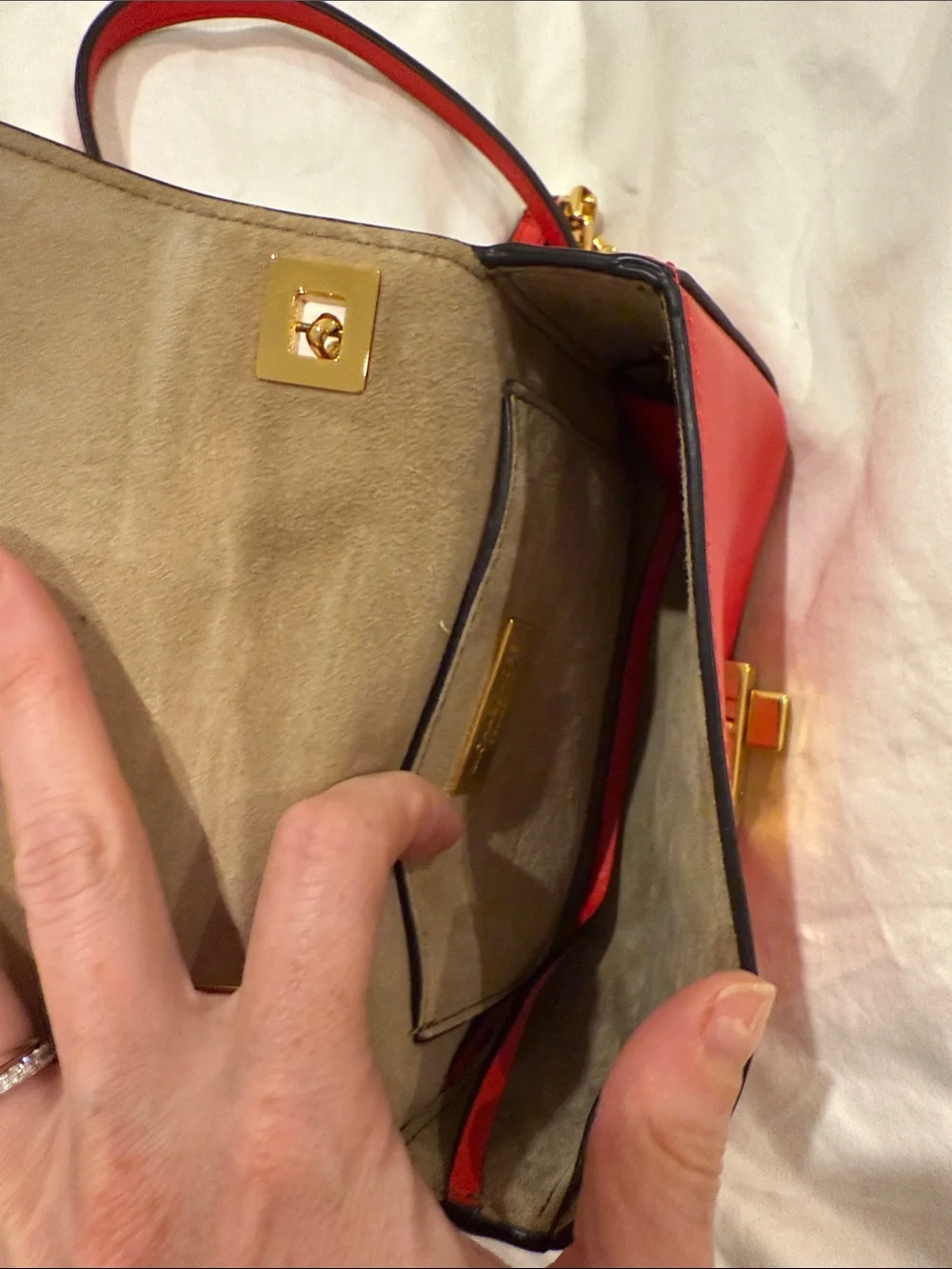 Michael Kors Orange and Red Leather Lock-Front Crossbody
